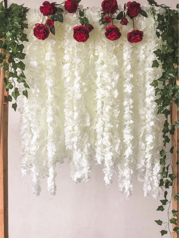 1pc / 5 Pcs 39'' Artificial Silk Wisteria Vine Hanging Flowers Eucalyptus Background Decor Garland Home Outdoor Wedding Arch Garden Wall Decor,Fake Plants,Fall Decor,Room,Desk,Garden Decor,Room Decoration Stuff White