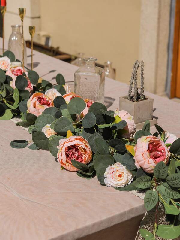1pc Artificial Peony Vine, 1.8m Faux Flower Garland For Home Decor,Fake Plants,Fall Decor,Room,Desk,Garden Decor,Room Decoration Stuff Champagne