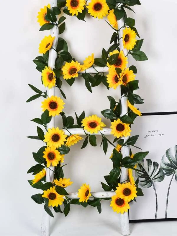 1pc Artificial Sunflower Vine, Faux Sunflower Garland For Home Decor Multicolor