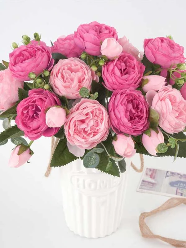 1 Bouquet/3 Bouquets Artificial Peony Mixed Flowers, Wedding Decor Bridal Bouquet, Classroom Decor, Home Decorations, Garden Party Celebrations And Birthday Gathering Hot Pink