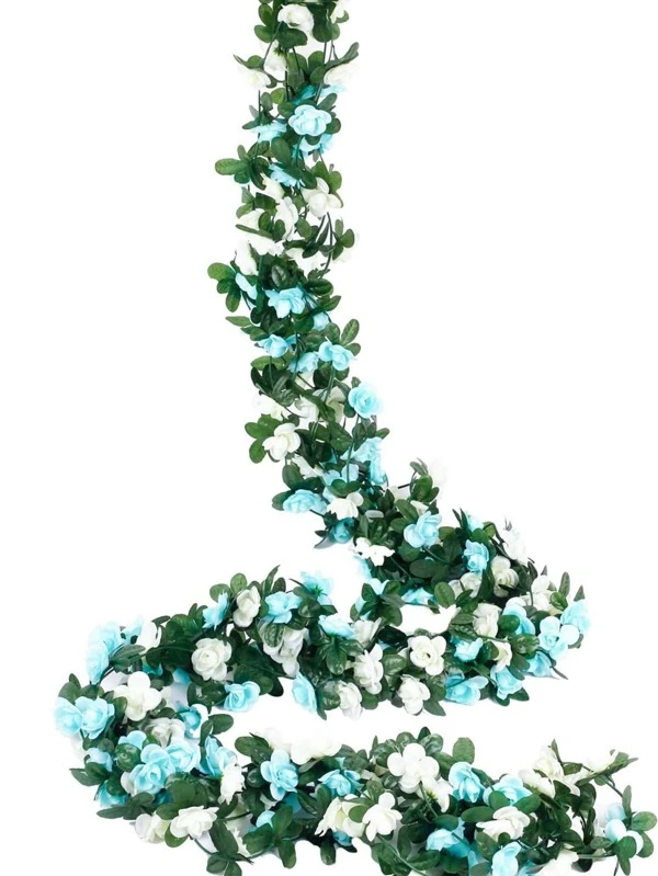 1PC/5pcs Artificial Flowers Rose Vine DIY Garden Material Vine Wedding Site Decoration Home Bedroom, Living Room, Bathroom, Wall Hanging Decoration Material Outdoor Garden School Birthday Party Supplies Valentine'S Day Decoration New Year Blue and White