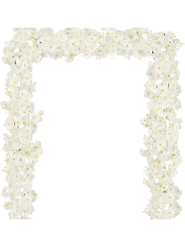 1PC/2PCS Artificial Cherry Blossom Flowers Vine Home Decoration, DIY Wreath Material, Valentine's Day Decoration, Birthday Party Decoration, Wedding Venue Matching, Outdoor Garden Decoration Materials, New Year's Eve Decoration White