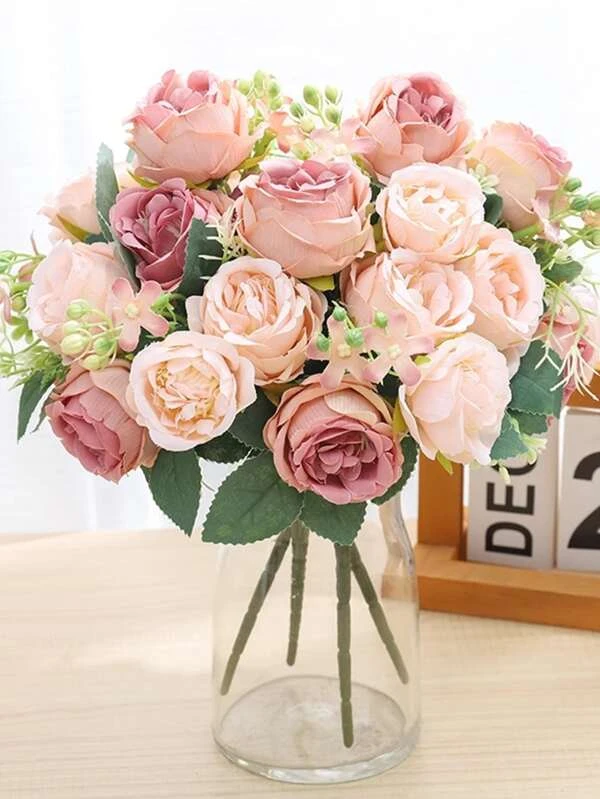 1/3PCS Artificial Rose Bundle Autumn Decoration Wedding Decoration Bride Handheld Flower Wrist Flower Breast Material Home Dining Room Bedroom Vase Decoration Flower Bundle DIY Birthday Party Cake Material Valentine's Day And New Year Decoration Material Shooting Props Champagne