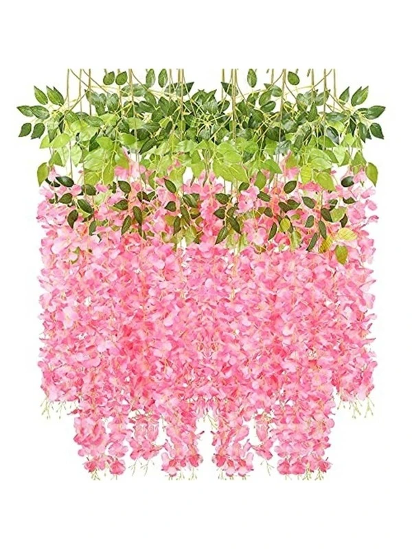 12Packs Wisteria Hanging Flowers, Fake Wisteria Garland Silk Wisteria Vine Flower For Wedding Arrangement Garden Outdoor Home Decor Party Birthday,Valentine'S Day,Mother'S Day Gift Pink