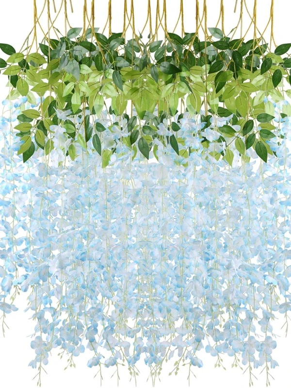 12 Pack 3.6 Feet Wisteria Hanging Flowers Bulk Artificial Wisteria Vine Ratta Hanging Garland Silk Flowers String Party Wedding Home Decor Blue