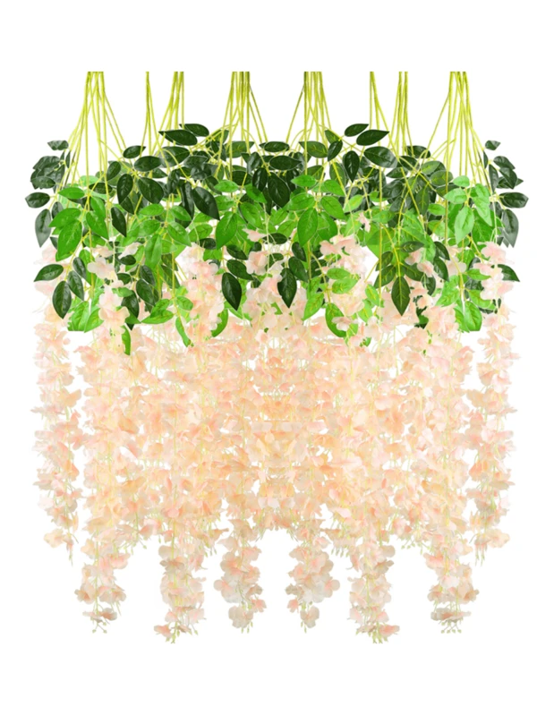 12pcs Wisteria Hanging Flowers Artificial Vines Fake Garland Silk Flower String For Wedding Party Garden Outdoor Greenery Home Wall Decoration For Wedding Decoration, Valentine's Day Decor, Birthday Decor(3.6FT) Champagne
