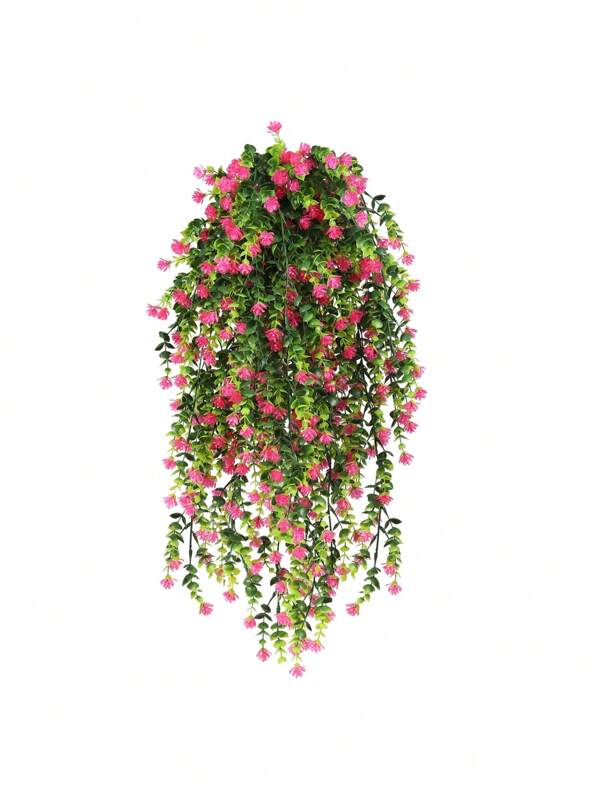 1pc Artificial Hanging Plants,Fake Hanging Vine Flowers Fake Plants Faux Hanging Plants Outdoor Faux Boxwood Greenery Wall Indoor Room Wall Wedding Patio Porch Decor(Rose Red) Hot Pink