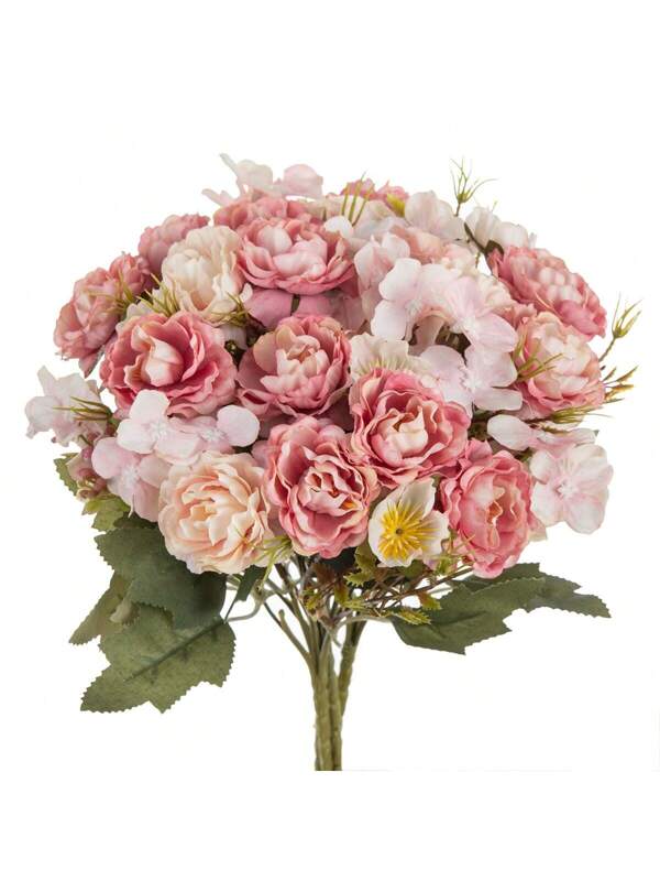1PC Artificial Flowers Silk Hydrangea Bouquets Fake Tea Roses For Autumn Wedding Vase For Home Dining Room Bedroom Decorations, Festival Birthday Party Accessories, Outdoor Garden Decorations Coral Pink