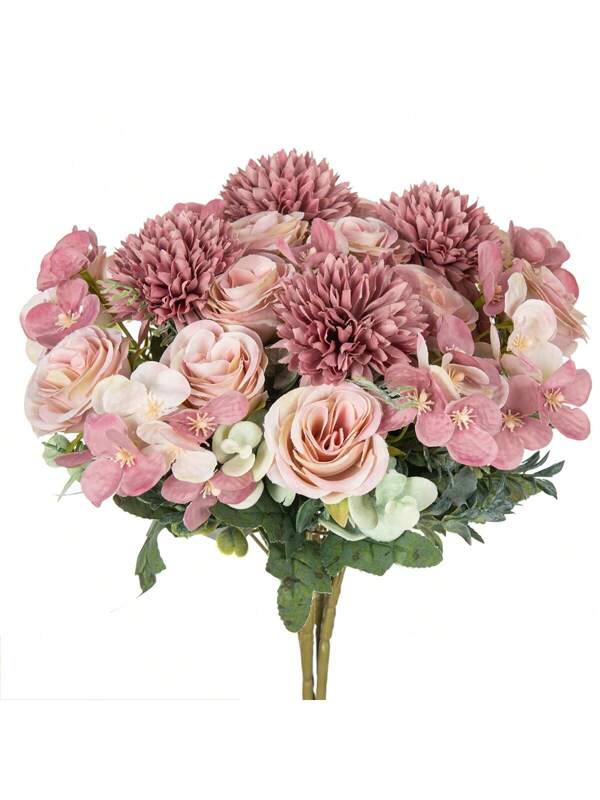 1PC Artificial Flowers Silk Hydrangea Bouquets Fake Tea Roses For Autumn Wedding Vase For Home Dining Room Bedroom Decorations, Festival Birthday Party Accessories, Outdoor Garden Decorations Hot Pink