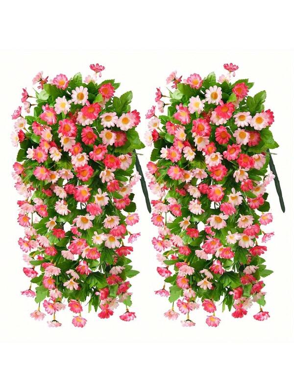 2 Pack Artificial Hanging Flowers, Fake Hanging Plants Multicolor Daisy Flower Bouquet For Wall Home Room Garden Wedding Indoor Outdoor Spring Decoration Multicolor