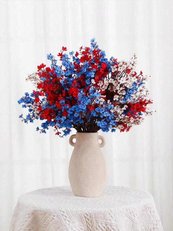 18 Pcs 4th Of July Flowers Artificial Babys Breath Fake Silk Patriotic Flowers For Independence Day Home Decor Floral Arrangement Table Centerpieces Multicolor