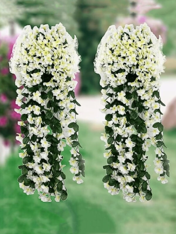 2pcs Artificial Hanging Flowers Decorations 1 Pack Violet Ivy Flowers Lifelike Hanging Plant For Outdoor Home Wedding Garden Yard Hanging Baskets Wisteria Garland Decoration For Wedding Decoration, Valentine'S Day Decor, Birthday Decor, Anniversary Decor, Holiday Decor, Graduation Decoration, Party Decor Supplies White