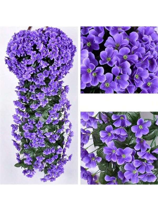 1 Bunch Violet Artificial Leaf Garland Vine Fake Flower Wall Hanging Orchid Flower Wedding Party Home Decor Party Birthday,Valentine'S Day,Mother'S Day Gift Blue