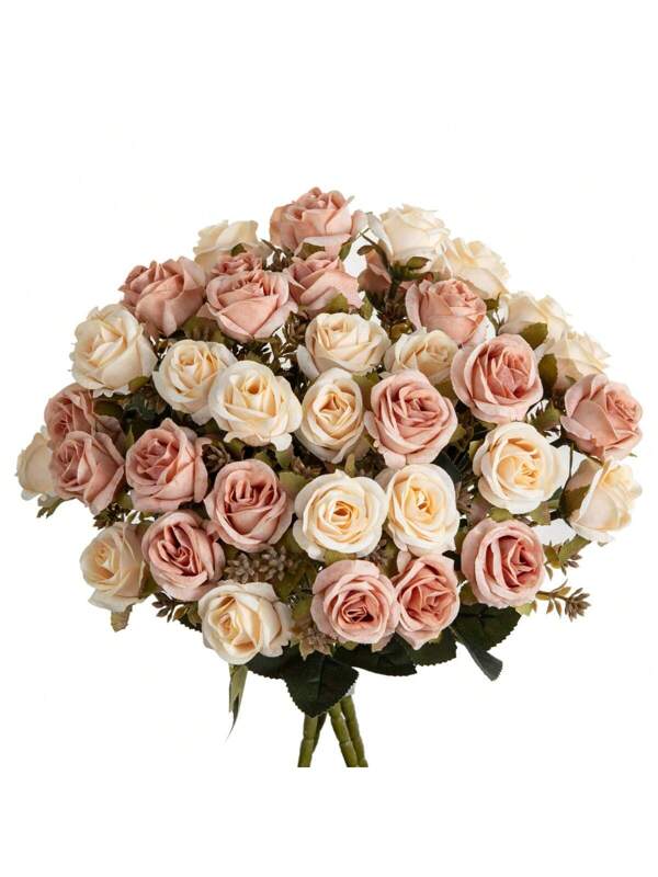 1/3PCS Artificial Flowers Silk Roses Bouquets Fake Foam Fruit For Autumn Decorations Valentine's Day Bride Bouquet Wedding Vase For Home Dining Room Bedroom Decorations, Festival Birthday Party Accessories, Outdoor Garden Decorations Rose Bouquet-champagne