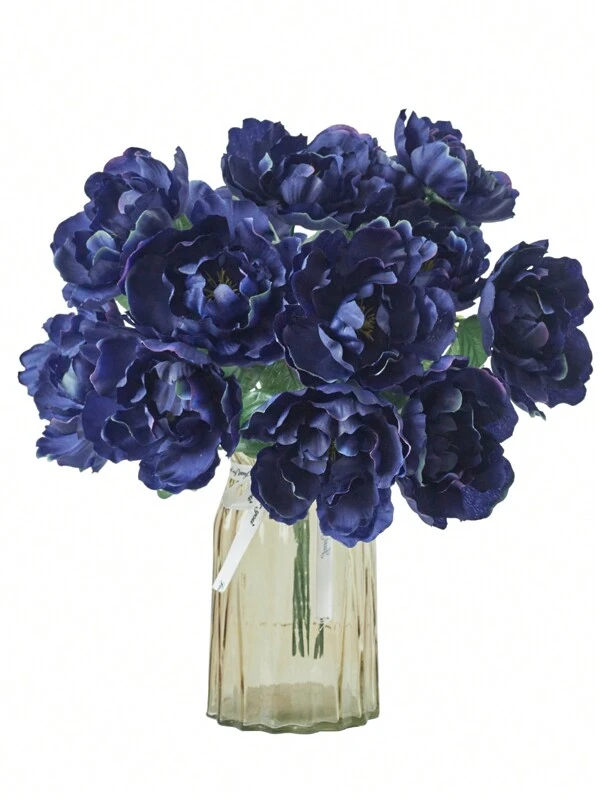 1 Bunch Artificial Peony Flowers 3.9in Silk Peony Flowers Big Fake Peony Bouquets For Home Wedding Party Indoor Outdoor Garden Decoration Table Centerpieces Navy Blue