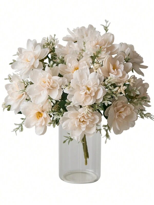 1 Bunch Artificial Peonies Silk Flowers Faux Peony Bouquet Floral Arrangements For Farmhouse Home Boho Wedding Table Centerpiece, Fake Plastic Flower Bulk For Vase Decoration White