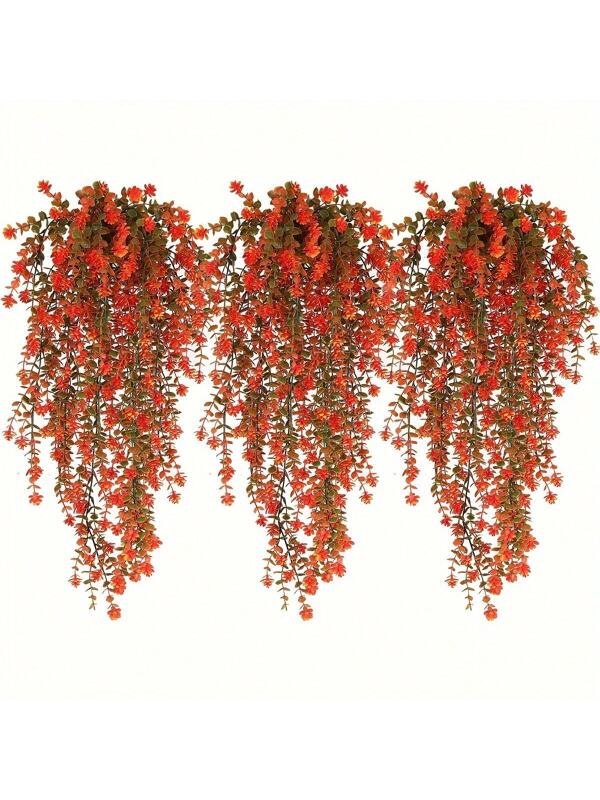 3Pcs Artificial Hanging Plants Artificial Fall Flowers Faux Autumn Plants Faux Hanging Plants Artificial Plants UV Resistant Fake For Indoor Outdoors Fake Plants For Home Garden Party Bedroom Orange