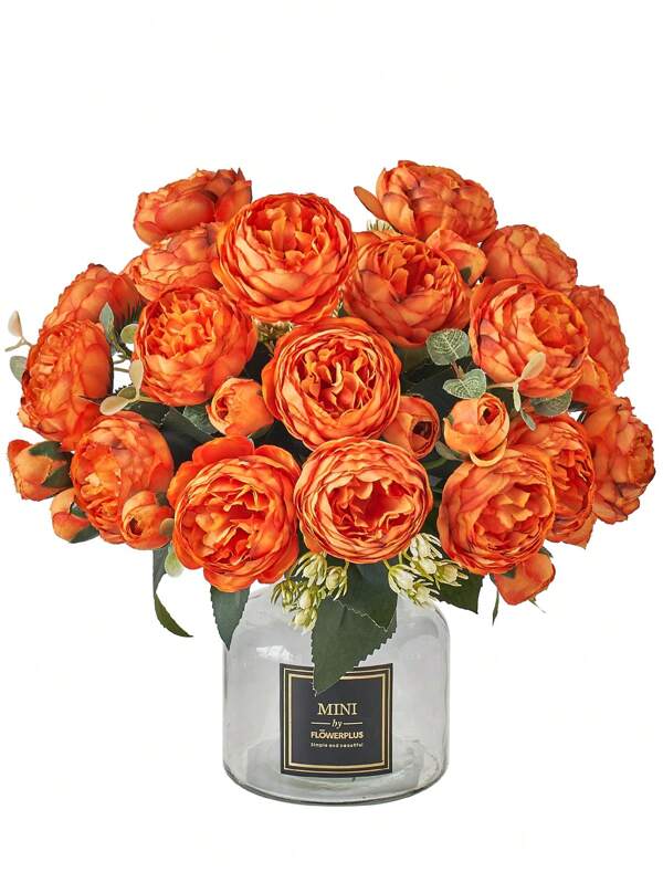 1 Bunch Artificial Peony Flowers Fake Peony Flowers Bouquet Silk Peonies For Vases Fall Decor Home Wedding Party Decoration Table Centerpieces Burnt Orange