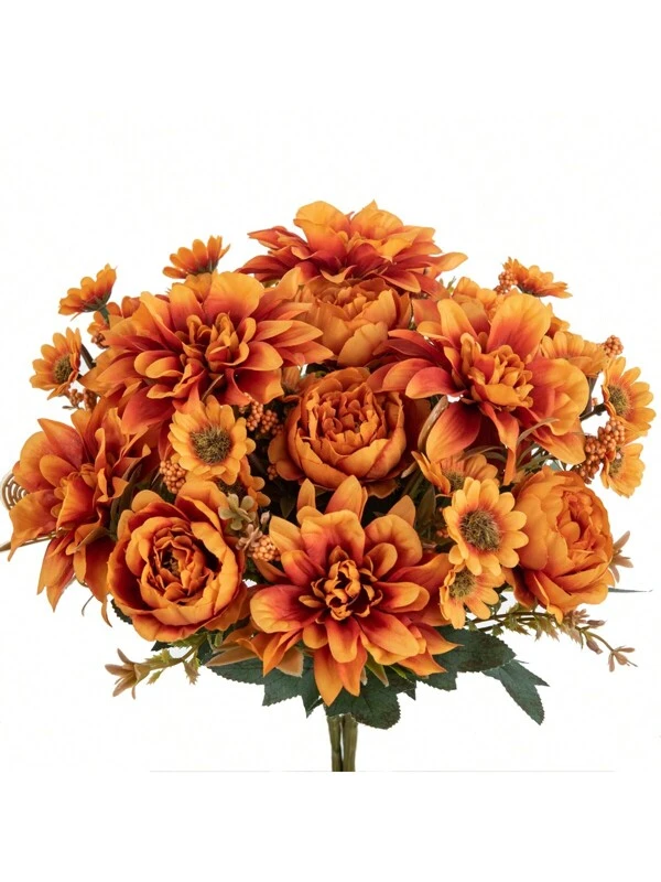 1PC Artificial Peony Flowers Silk Dahlia Bouquets Fake Carnation Hydrangea For Autumn Decorations Wedding Vase For Home Dining Room Bedroom Decorations, Festival Birthday Party Accessories, Outdoor Garden Decorations Multicolor