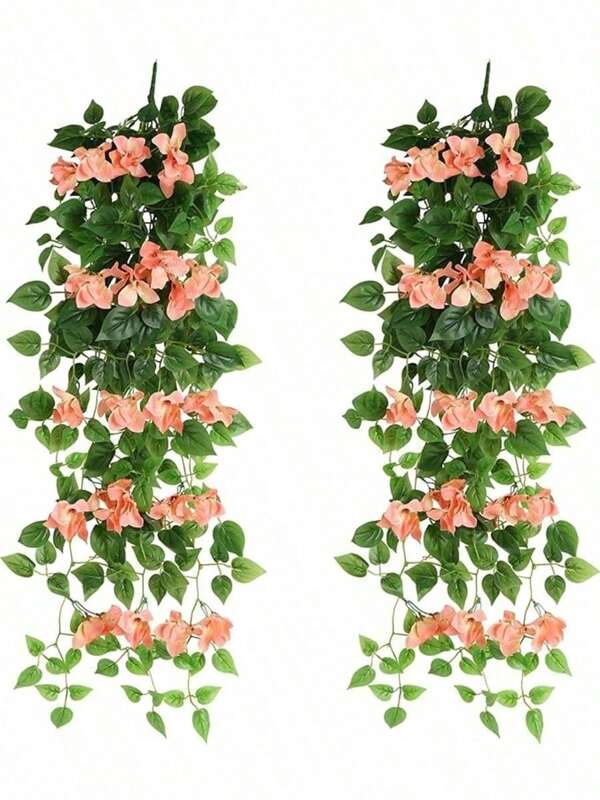2 Pack Artificial Hanging Flowers Bougainvillea, 35in UV Resistant Fake Plastic Faux Flower Fabric Vine For Indoor Outdoor Garden Porch Eave Wedding Wall Decor Style 3