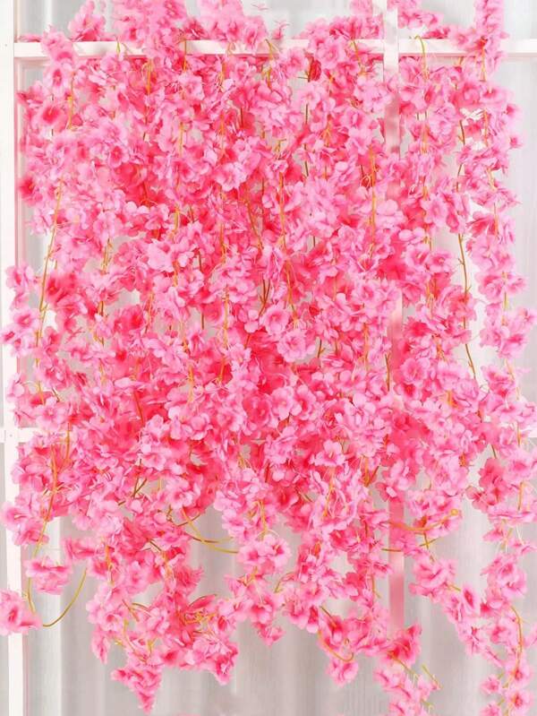188cm/74.07"-1pc/Pack Cherry Blossom Garland Artificial Cherry Flower Vines, Dark Pink Hanging Silk Flowers Garland, Artificial Cherry Blossom Fake Garland Vine For Home Wedding Wall Garden Party Arch Office Decor, Thanking Giving Christams Decor, Xmas Tree Decor (No Leaves) Dark Pink