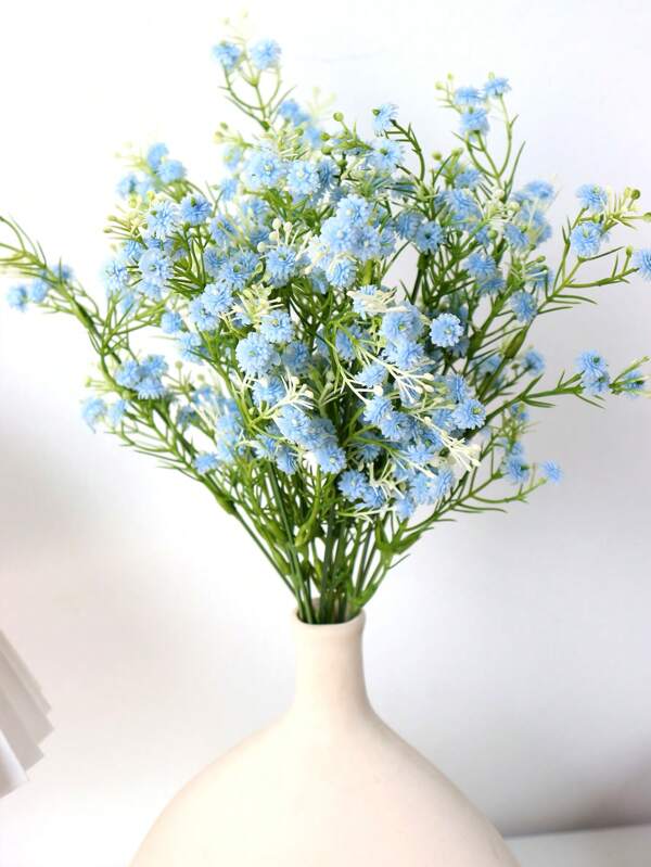 5pcs/Set 13.77-Inch Soft Gel Lifelike Baby's Breath Flowers, Romantic Floral Decor For Wedding Party, Home Decor, Holiday Party, Halloween, Autumn & Winter Blue