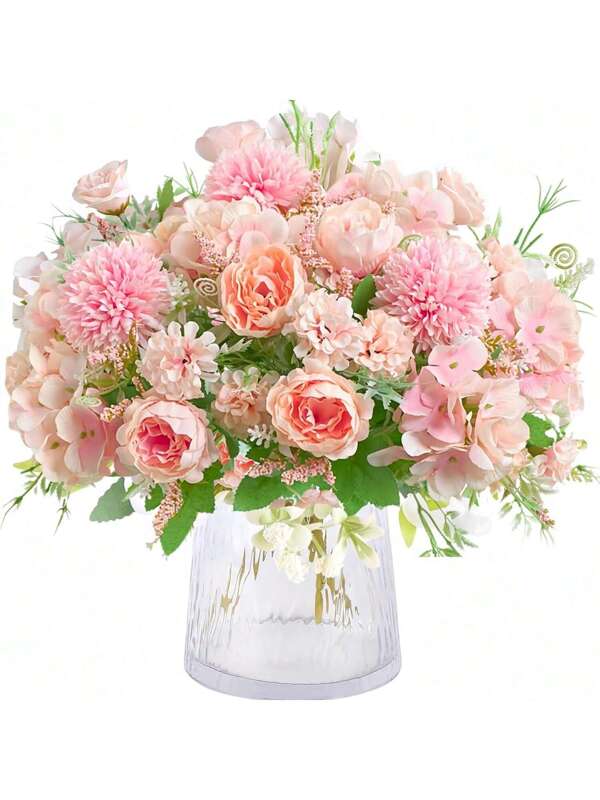 1PC Artificial Peony Flowers Silk Roses Bouquets Fake Carnation Hydrangea For Autumn Halloween Christmas Decorations Wedding Vase For Home Dining Room Bedroom Decorations, Festival Birthday Party Accessories, Outdoor Garden Decorations Purple