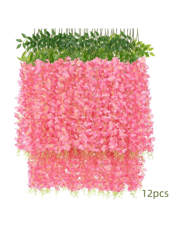 12pcs Wisteria Hanging Flowers,43.2inch/110cm,Artificial Vine Fake Garland Silk String For Wedding Party Garden Outdoor Greenery Home Wall Decoration Pink