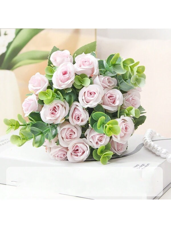 2pcs Eucalyptus & Rose Artificial Flower Bouquet, Nordic Style Fake Floral Arrangement For Home Decor, Wedding Centerpieces, Party & Restaurant Decoration Purple
